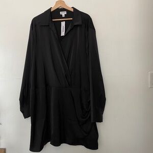 The Drop Black Long Sleeve V-Neck Mini Dress